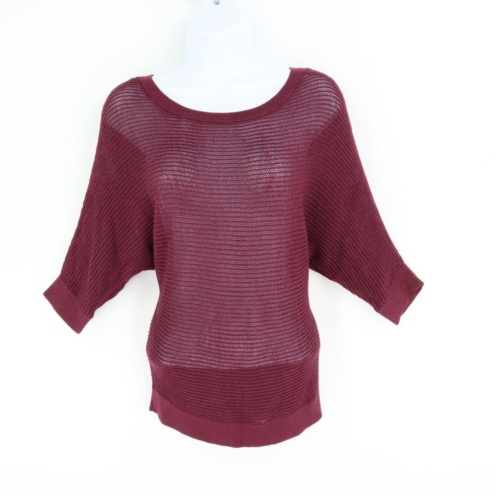 Apt. 9 Sweater Womens Size L Purple Sparkles Open Knit Round Neck Short Sleeves‎